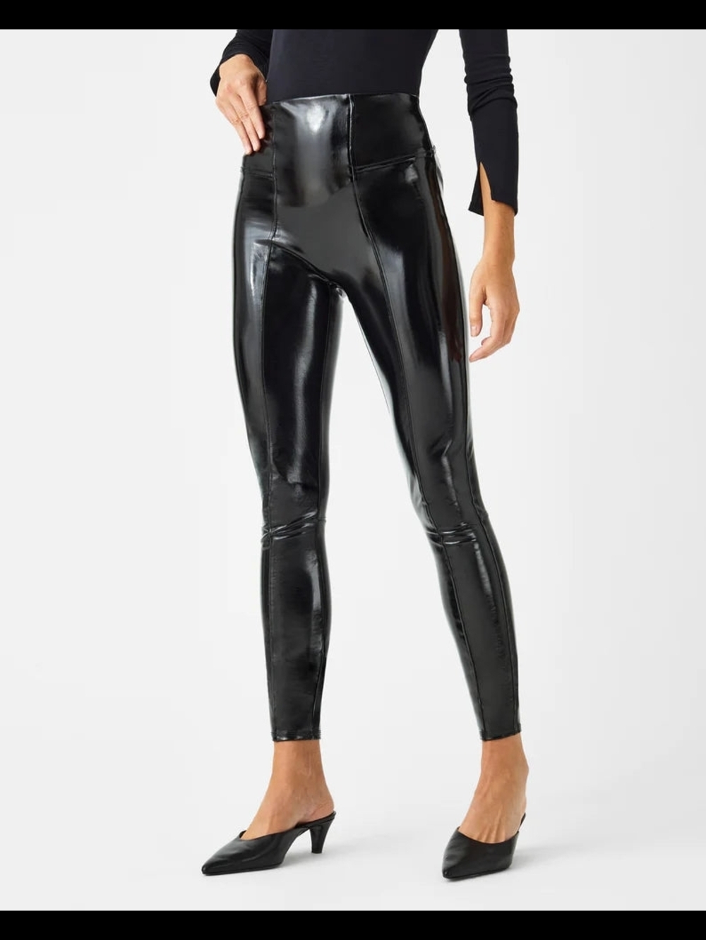 SPANX Faux Leather High-Gloss Black Faux Leather Leggings Classic Black